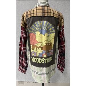 Woodstock x Forever 21 Plaid Flannel Shirt Goth Punk Grunge Festival Small NWT